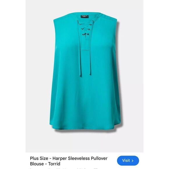 Peplum Harper Sleeveless Pullover Blouse torrid plus size 2 sheer aqua teal - Picture 2 of 5